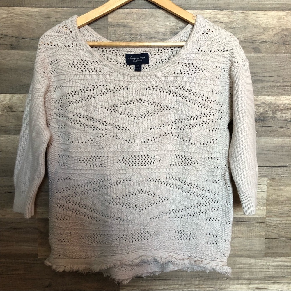 AMERICAN Eagle Boho Fringed 100% Cotton Knit Top Small - Picture 1 of 7